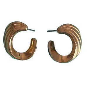 Vintage Monet Gold-Tone Textured Crescent Hoop Earrings